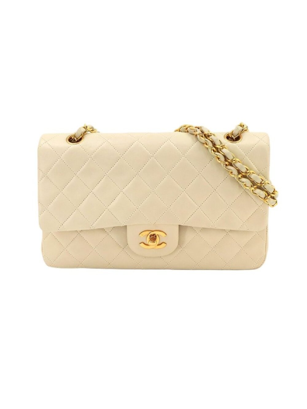 Chanel Quilted 25 Chain Shoulder Bag Lambskin Beige Gold